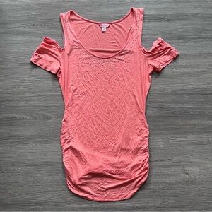 Y2K Pink Rhinestone Shoulder Cutout Tee